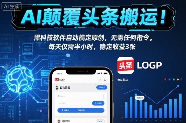 AI颠覆头条搬运！黑科技软件自动搞定原创，无需任何指令。每天仅需半小时，稳定收益3张【揭秘】力繁信息站-闲云创业网-老谢轻创网-中创网-福缘网-冒泡网-资源之家-魔方项目库力繁信息站