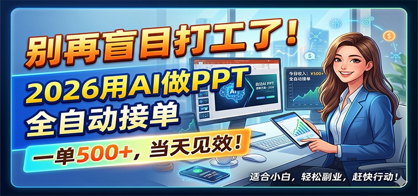别再盲目打工了!2026用AI做PPT全自动接单,一单5张+,当天见效!力繁信息站-闲云创业网-老谢轻创网-中创网-福缘网-冒泡网-资源之家-魔方项目库力繁信息站