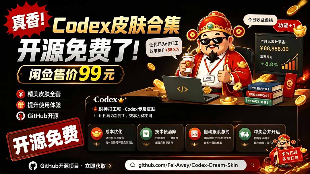 闲鱼售卖99元的Codex皮肤包，GitHub 免费开源了！让你的codex变成精美界面 Codex Dream Skin力繁信息站-闲云创业网-老谢轻创网-中创网-福缘网-冒泡网-资源之家-魔方项目库力繁信息站
