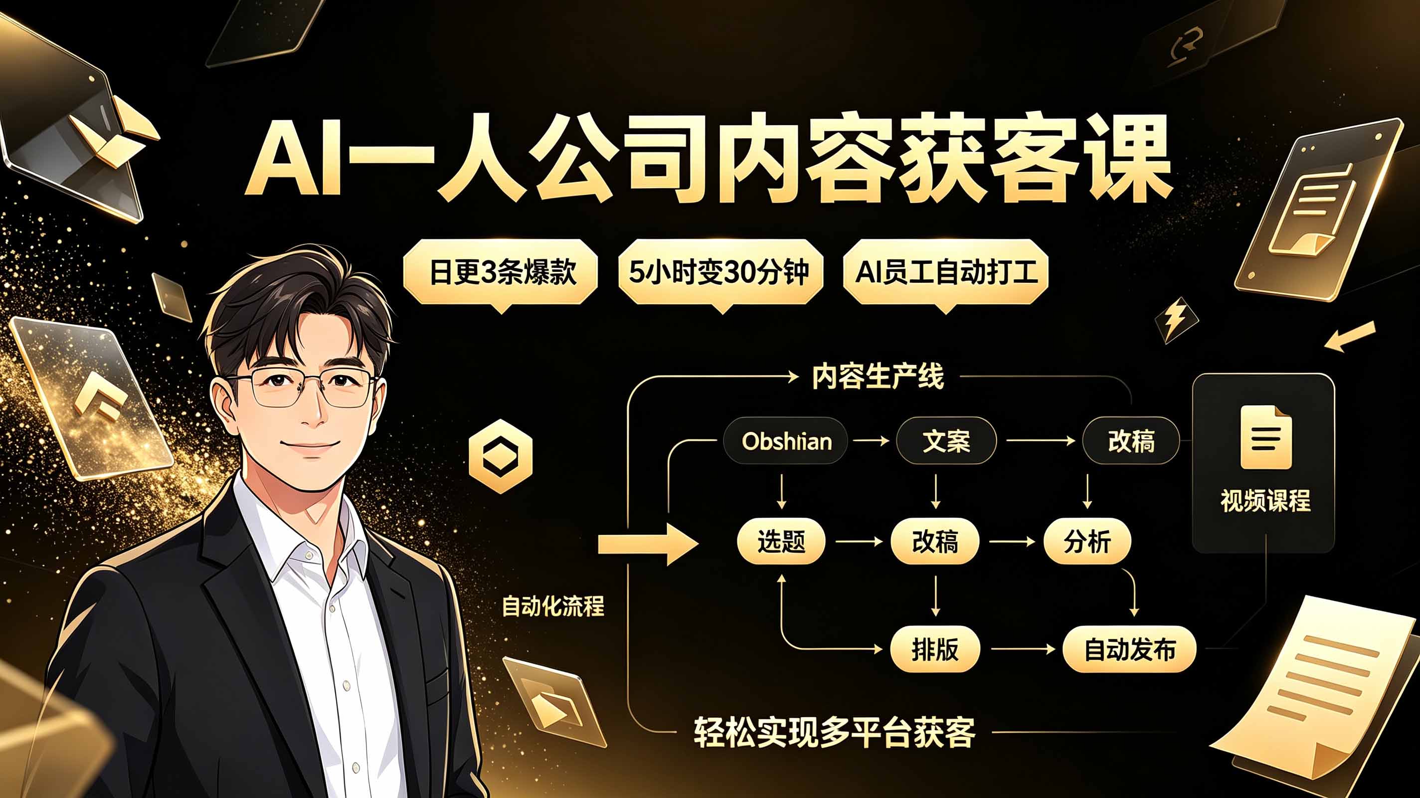 AI一人公司内容获客课:日更3条爆款×5小时变30分钟×AI员工自动打工,轻松实现多平台获客力繁信息站-闲云创业网-老谢轻创网-中创网-福缘网-冒泡网-资源之家-魔方项目库力繁信息站