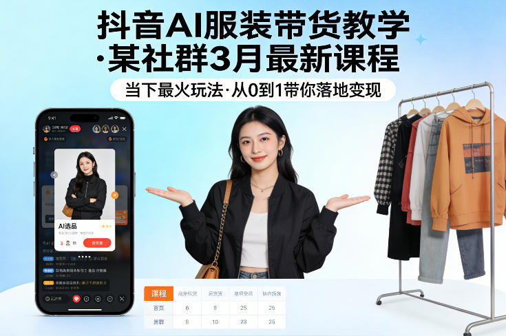 抖音AI服装带货教学,某社群3月最新课程,当下最火玩法,从0到1带你落地变现力繁信息站-闲云创业网-老谢轻创网-中创网-福缘网-冒泡网-资源之家-魔方项目库力繁信息站