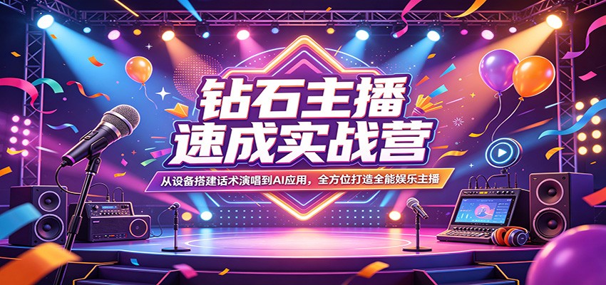 钻石主播速成实战营：从设备搭建话术演唱到AI应用，全方位打造全能娱乐主播力繁信息站-闲云创业网-老谢轻创网-中创网-福缘网-冒泡网-资源之家-魔方项目库力繁信息站