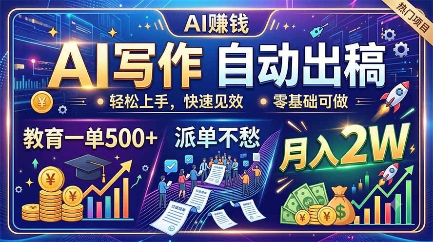 AI写作自动出稿,教育一单500+,派单不愁,月入2W力繁信息站-闲云创业网-老谢轻创网-中创网-福缘网-冒泡网-资源之家-魔方项目库力繁信息站