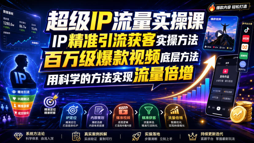 超级IP流量实操课,IP精准引流获客实操方法,百万级爆款视频底层方法,用科学的方法实现流量倍增力繁信息站-闲云创业网-老谢轻创网-中创网-福缘网-冒泡网-资源之家-魔方项目库力繁信息站