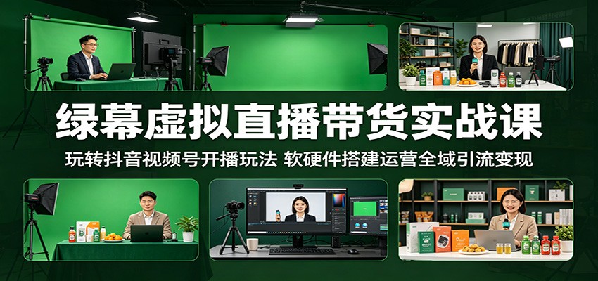 绿幕虚拟直播带货实战课：玩转抖音视频号开播玩法，软硬件搭建运营全域引流变现力繁信息站-闲云创业网-老谢轻创网-中创网-福缘网-冒泡网-资源之家-魔方项目库力繁信息站