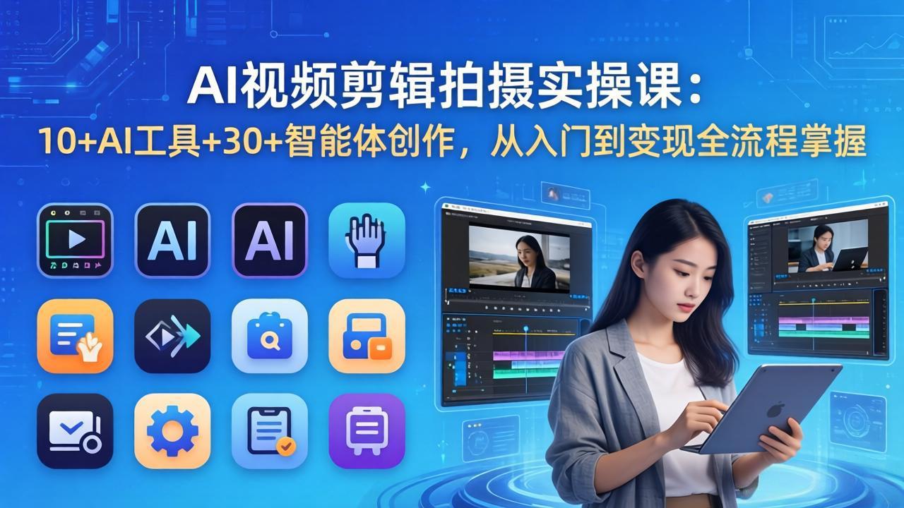 AI 视频剪辑拍摄实操课：10+AI工具+30+智能体创作，从入门到变现全流程掌握力繁信息站-闲云创业网-老谢轻创网-中创网-福缘网-冒泡网-资源之家-魔方项目库力繁信息站