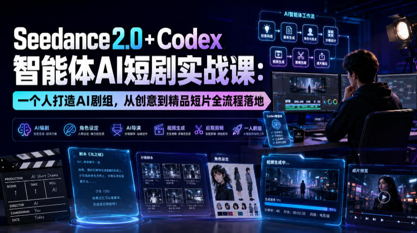 Seedance2.0+Codex智能体AI短剧实战课:一个人打造AI剧组,从创意到精品短片全流程力繁信息站-闲云创业网-老谢轻创网-中创网-福缘网-冒泡网-资源之家-魔方项目库力繁信息站
