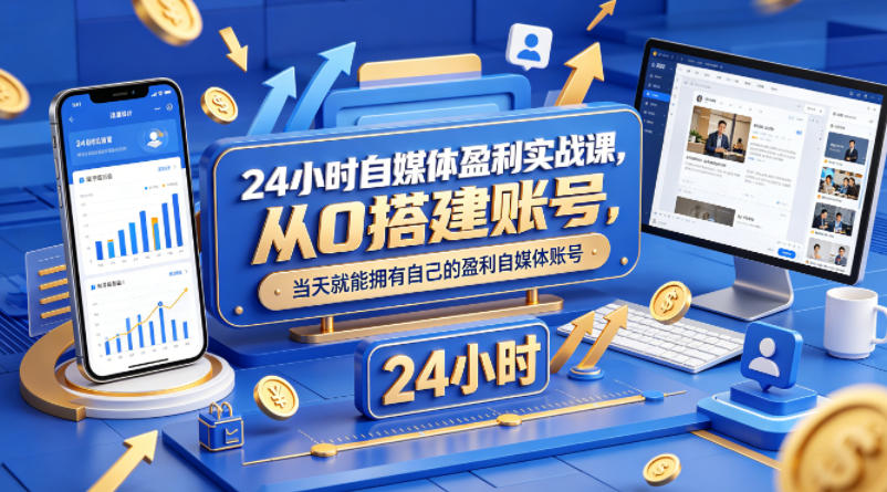 24小时自媒体盈利实战课，从0搭建账号，当天就能拥有自己的盈利自媒体账号力繁信息站-闲云创业网-老谢轻创网-中创网-福缘网-冒泡网-资源之家-魔方项目库力繁信息站