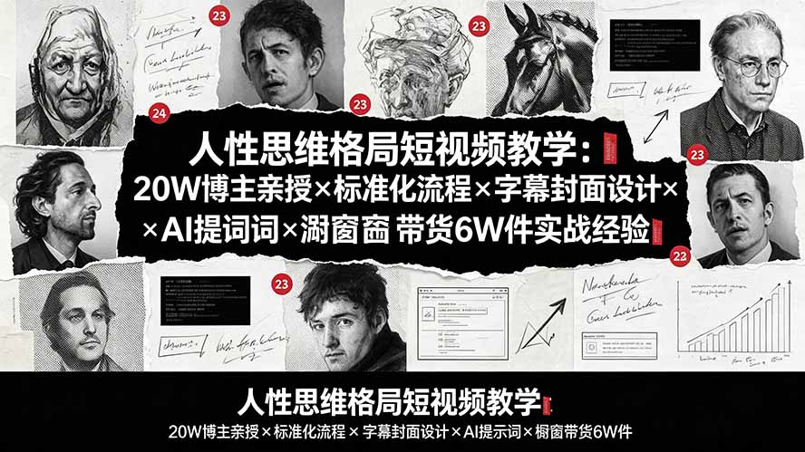 人性思维格局短视频教学:20W博主亲授×标准化流程×字幕封面设计×AI提示词×橱窗带货6W件实战经验力繁信息站-闲云创业网-老谢轻创网-中创网-福缘网-冒泡网-资源之家-魔方项目库力繁信息站