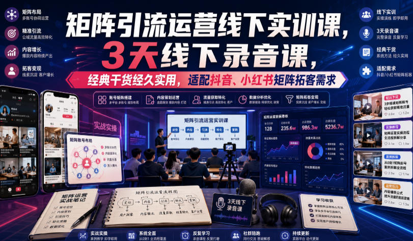 嗨推矩阵引流运营线下实训课,3天线下录音课,经典干货经久实用,适配抖音、小红书矩阵拓客需求力繁信息站-闲云创业网-老谢轻创网-中创网-福缘网-冒泡网-资源之家-魔方项目库力繁信息站