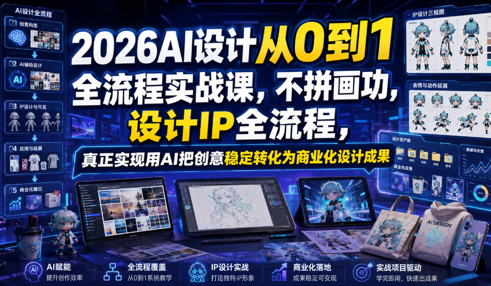 2026AI设计从0到1全流程实战课,不拼画功,设计IP全流程,真正实现用AI把创意稳定转化为商业化设计成果力繁信息站-闲云创业网-老谢轻创网-中创网-福缘网-冒泡网-资源之家-魔方项目库力繁信息站