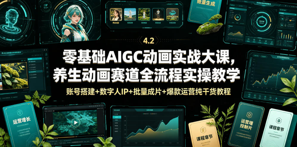 零基础AIGC动画实战大课，养生动画赛道全流程实操教学，账号搭建+数字人IP+批量成片+爆款运营纯干货教程力繁信息站-闲云创业网-老谢轻创网-中创网-福缘网-冒泡网-资源之家-魔方项目库力繁信息站