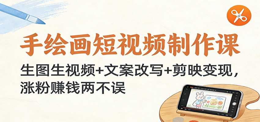 手绘画短视频制作课：生图生视频+文案改写+剪映变现，涨粉赚钱两不误力繁信息站-闲云创业网-老谢轻创网-中创网-福缘网-冒泡网-资源之家-魔方项目库力繁信息站