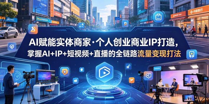 AI赋能实体商家·个人创业商业IP打造,掌握AI+IP+短视频+直播的全链路流量变现打法力繁信息站-闲云创业网-老谢轻创网-中创网-福缘网-冒泡网-资源之家-魔方项目库力繁信息站