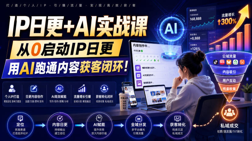 IP日更+AI实战课,从0启动IP日更,IP置顶视频制作+100条选题库搭建+10条日更规划,用AI跑通内容获客闭环!力繁信息站-闲云创业网-老谢轻创网-中创网-福缘网-冒泡网-资源之家-魔方项目库力繁信息站