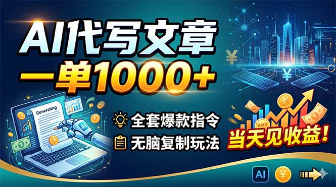 AI代写文章,一单1000+,全套爆款指令+无脑复制玩法,当天见收益!力繁信息站-闲云创业网-老谢轻创网-中创网-福缘网-冒泡网-资源之家-魔方项目库力繁信息站