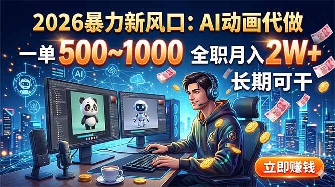 2026暴力新风口:AI动画代做,一单500~1000,全职月入2W+,长期可干力繁信息站-闲云创业网-老谢轻创网-中创网-福缘网-冒泡网-资源之家-魔方项目库力繁信息站
