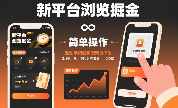 新平台浏览掘金，动动手指截张图就能挣米，2分钟一单，不限时不限量，一天5张【揭秘】力繁信息站-闲云创业网-老谢轻创网-中创网-福缘网-冒泡网-资源之家-魔方项目库力繁信息站