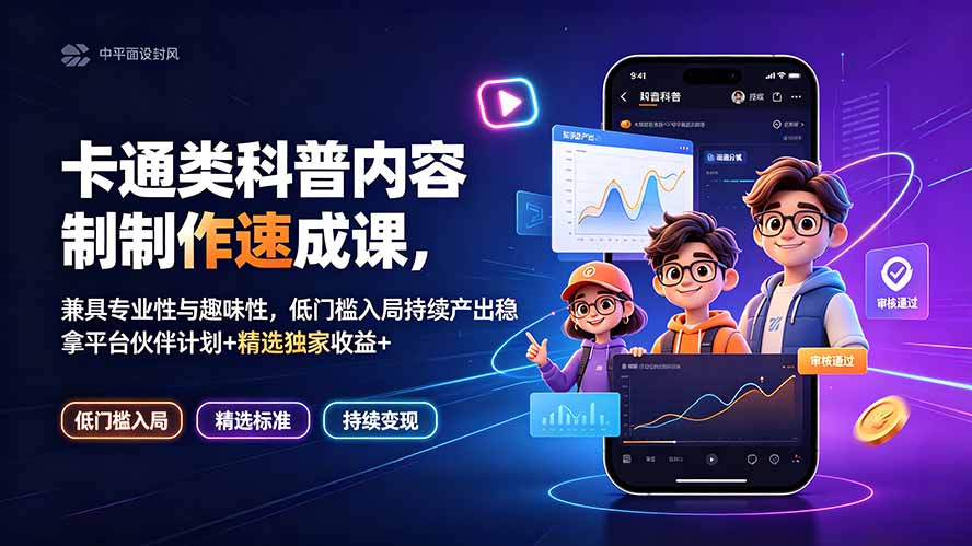 卡通类科普内容制作速成课,兼具专业性与趣味性,低门槛入局持续产出稳拿平台伙伴计划+精选独家收益力繁信息站-闲云创业网-老谢轻创网-中创网-福缘网-冒泡网-资源之家-魔方项目库力繁信息站