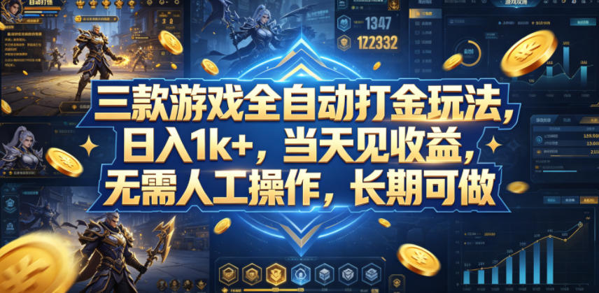 三款游戏全自动打金玩法，日入1k+，当天见收益，无需人工操作，长期可做【揭秘】力繁信息站-闲云创业网-老谢轻创网-中创网-福缘网-冒泡网-资源之家-魔方项目库力繁信息站