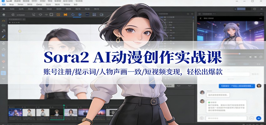 Sora2 AI动漫创作实战课：账号注册/提示词/人物声画一致/短视频变现，轻松出爆款力繁信息站-闲云创业网-老谢轻创网-中创网-福缘网-冒泡网-资源之家-魔方项目库力繁信息站