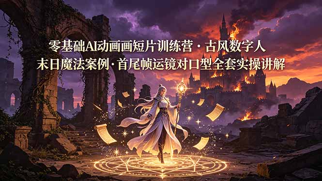 零基础AI动画短片训练营，古风数字人末日魔法案例，首尾帧运镜对口型全套实操讲解力繁信息站-闲云创业网-老谢轻创网-中创网-福缘网-冒泡网-资源之家-魔方项目库力繁信息站