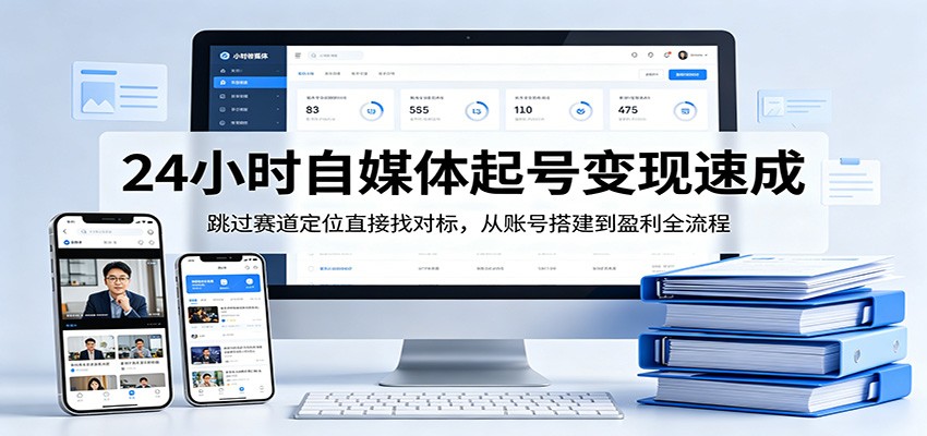 24小时自媒体起号变现速成，跳过赛道定位直接找对标，从账号搭建到盈利全流程力繁信息站-闲云创业网-老谢轻创网-中创网-福缘网-冒泡网-资源之家-魔方项目库力繁信息站