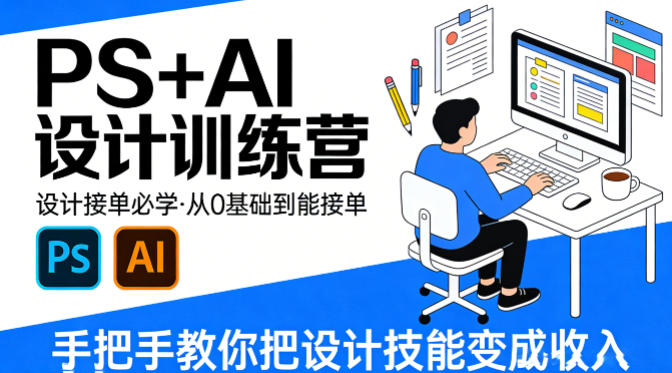 设计接单必学，PS+AI设计训练营，从0基础到能接单，手把手教你把设计技能变成收入力繁信息站-闲云创业网-老谢轻创网-中创网-福缘网-冒泡网-资源之家-魔方项目库力繁信息站