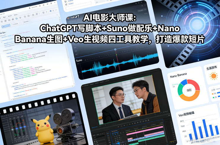 AI电影大师课:ChatGPT写脚本+Suno做配乐+Nano Banana生图+Veo生视频,打造爆款短片力繁信息站-闲云创业网-老谢轻创网-中创网-福缘网-冒泡网-资源之家-魔方项目库力繁信息站