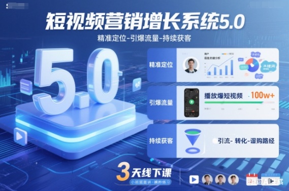 短视频营销增长系统5.0，精准定位-引爆流量-持续获客，3天线下课(音频+图片)力繁信息站-闲云创业网-老谢轻创网-中创网-福缘网-冒泡网-资源之家-魔方项目库力繁信息站