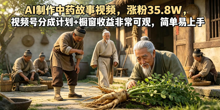 AI制作中药故事视频,涨粉35.8W,视频号分成计划+橱窗收益非常可观,简单易上手力繁信息站-闲云创业网-老谢轻创网-中创网-福缘网-冒泡网-资源之家-魔方项目库力繁信息站