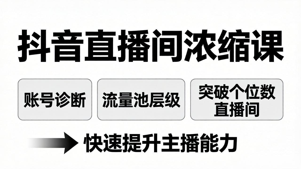 抖音直播间浓缩课：账号诊断+流量池层级，突破个位数直播间，快速提升主播能力力繁信息站-闲云创业网-老谢轻创网-中创网-福缘网-冒泡网-资源之家-魔方项目库力繁信息站