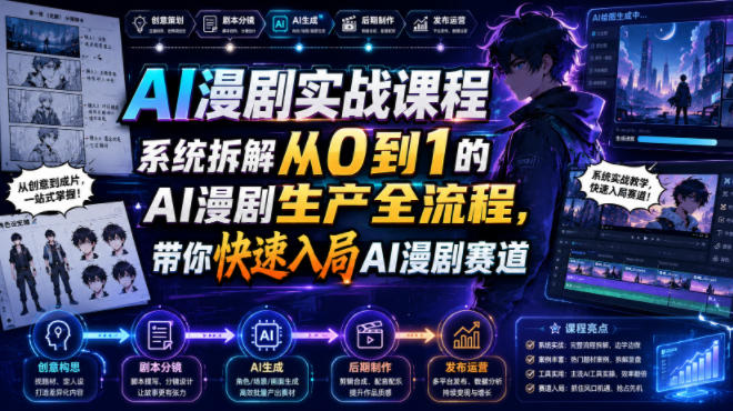 AI漫剧实战课程，系统拆解从0到1的AI漫剧生产全流程，带你快速入局AI漫剧赛道力繁信息站-闲云创业网-老谢轻创网-中创网-福缘网-冒泡网-资源之家-魔方项目库力繁信息站