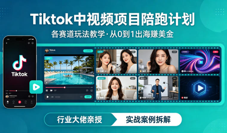 某大佬的Tiktok中视频项目陪跑，涵盖TK各个赛道玩法教学，从0到1出海賺美金力繁信息站-闲云创业网-老谢轻创网-中创网-福缘网-冒泡网-资源之家-魔方项目库力繁信息站