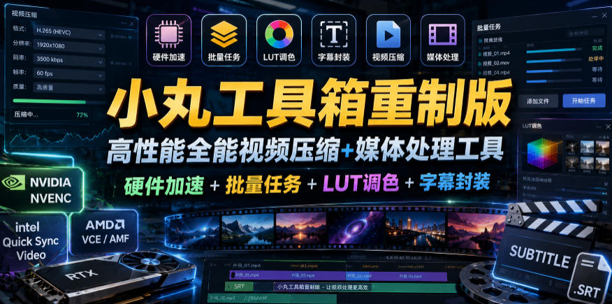 小丸工具箱重制版–高性能全能视频压缩+媒体处理工具|硬件加速+批量任务+LUT调色+字幕封装力繁信息站-闲云创业网-老谢轻创网-中创网-福缘网-冒泡网-资源之家-魔方项目库力繁信息站