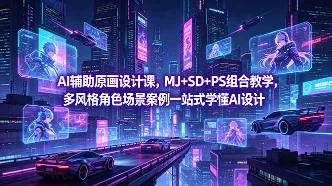 AI辅助原画设计课,MJ+SD+PS组合教学,多风格角色场景案例一站式学懂AI设计力繁信息站-闲云创业网-老谢轻创网-中创网-福缘网-冒泡网-资源之家-魔方项目库力繁信息站