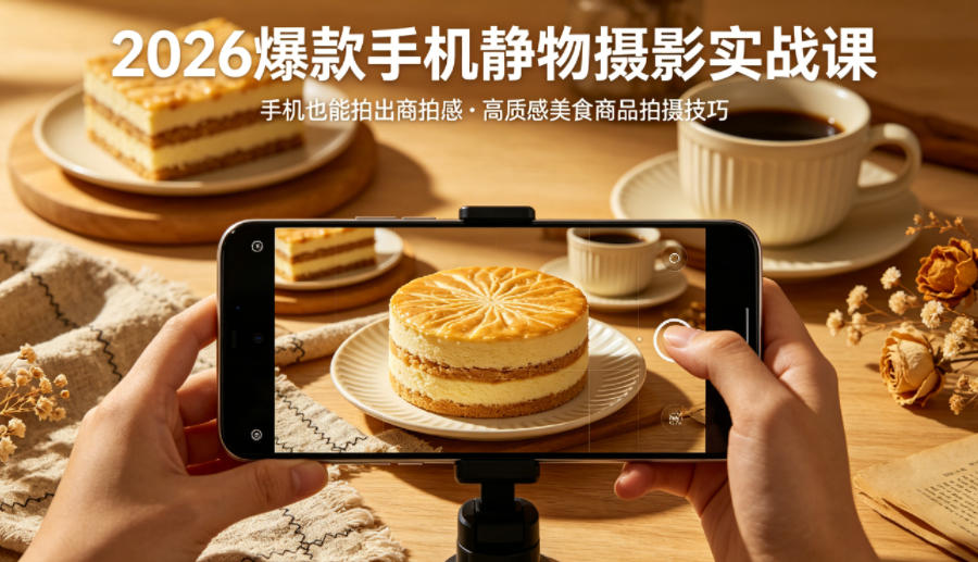 2026爆款手机静物摄影实战课,手机也能拍出商拍感,学会拍出高质感美食商品力繁信息站-闲云创业网-老谢轻创网-中创网-福缘网-冒泡网-资源之家-魔方项目库力繁信息站