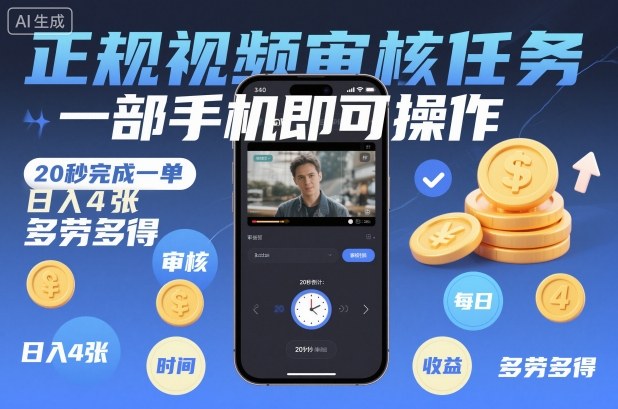 正规视频审核任务，一部手机即可操作，20秒完成一单，日入4张，多劳多得【揭秘】力繁信息站-闲云创业网-老谢轻创网-中创网-福缘网-冒泡网-资源之家-魔方项目库力繁信息站