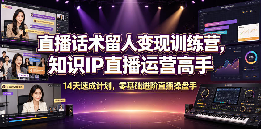 直播话术留人变现训练营，知识IP直播运营高手，14天速成计划，零基础进阶直播操盘手力繁信息站-闲云创业网-老谢轻创网-中创网-福缘网-冒泡网-资源之家-魔方项目库力繁信息站