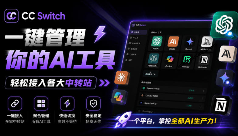 一键给Chatgpt、Codex、Claude接入地第三方中转站,CC Switch统一管理你的AI编程工具工作流力繁信息站-闲云创业网-老谢轻创网-中创网-福缘网-冒泡网-资源之家-魔方项目库力繁信息站