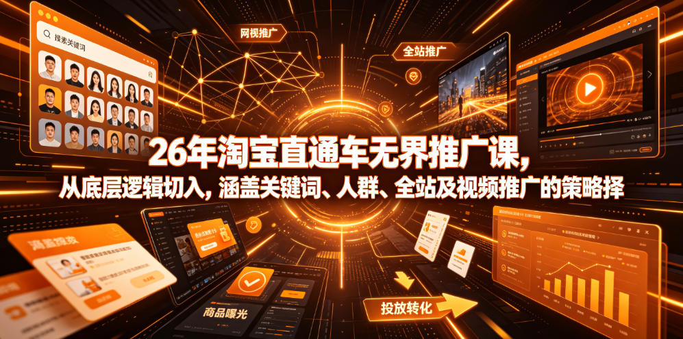 26年淘宝直通车无界推广课，从底层逻辑切入，涵盖关键词、人群、全站及视频推广的策略选择力繁信息站-闲云创业网-老谢轻创网-中创网-福缘网-冒泡网-资源之家-魔方项目库力繁信息站