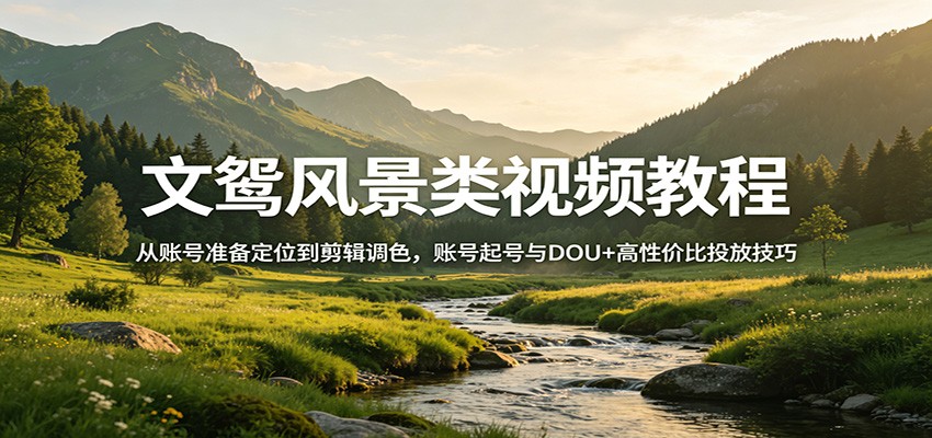 文鸳风景类视频教程：从账号准备定位到剪辑调色，账号起号与DOU+高性价比投放技巧力繁信息站-闲云创业网-老谢轻创网-中创网-福缘网-冒泡网-资源之家-魔方项目库力繁信息站