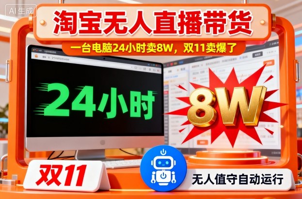 淘宝无人直播带货，一台电脑214小时卖8W，双11卖爆了【揭秘】力繁信息站-闲云创业网-老谢轻创网-中创网-福缘网-冒泡网-资源之家-魔方项目库力繁信息站
