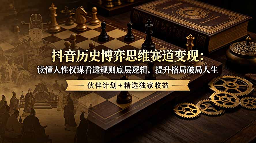 抖音历史博弈思维赛道变现：读懂人性权谋看透规则底层逻辑，提升格局破局人生，伙伴计划+精选独家收益力繁信息站-闲云创业网-老谢轻创网-中创网-福缘网-冒泡网-资源之家-魔方项目库力繁信息站