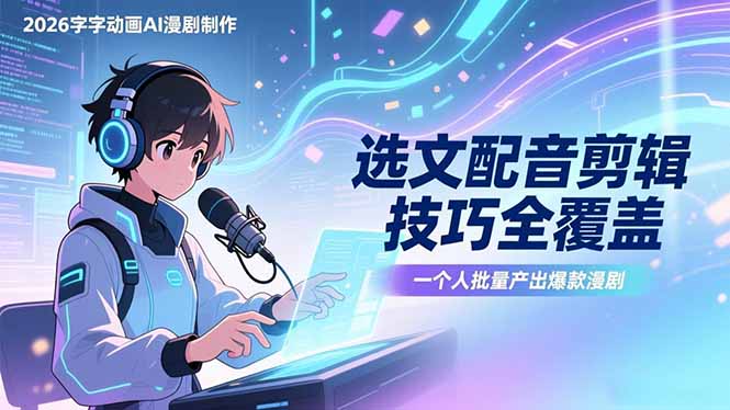 2026字字动画AI漫剧制作-1期，选文配音剪辑技巧全覆盖，一个人就能批量产出爆款漫剧力繁信息站-闲云创业网-老谢轻创网-中创网-福缘网-冒泡网-资源之家-魔方项目库力繁信息站