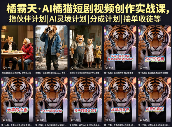 橘霸天·AI橘猫短剧视频创作实战课,撸伙伴计划|AI灵境计划|分成计划|接单收徒等力繁信息站-闲云创业网-老谢轻创网-中创网-福缘网-冒泡网-资源之家-魔方项目库力繁信息站
