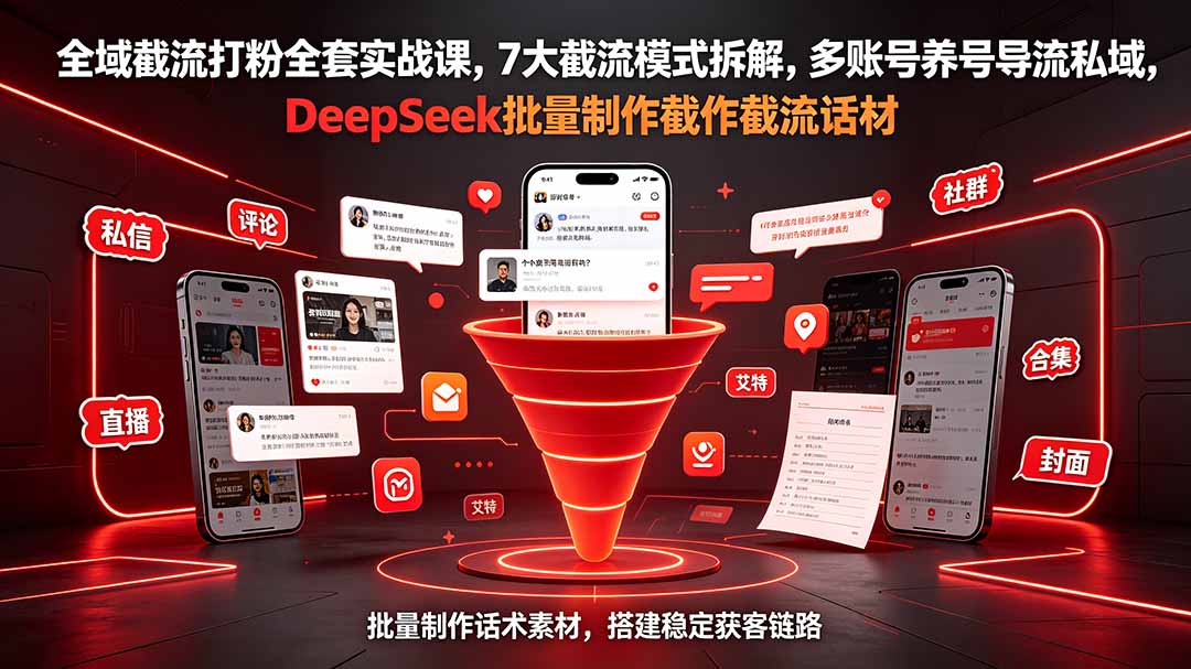全域截流打粉全套实战课,7大截流模式拆解,多账号养号导流私域,DeepSeek批量制作截流话术素材力繁信息站-闲云创业网-老谢轻创网-中创网-福缘网-冒泡网-资源之家-魔方项目库力繁信息站