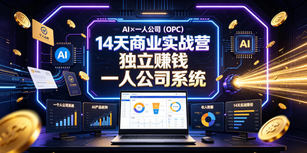 AI×一人公司(OPC)14天商业实战营,用AI帮你搭建一个属于你自己的、能独立賺钱的一人公司系统力繁信息站-闲云创业网-老谢轻创网-中创网-福缘网-冒泡网-资源之家-魔方项目库力繁信息站