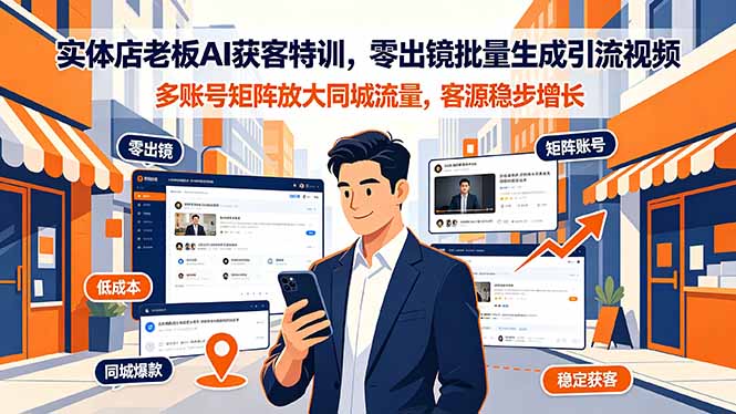 实体店老板AI获客特训,零出镜批量生成引流视频,多账号矩阵放大同城流量,客源稳步增长力繁信息站-闲云创业网-老谢轻创网-中创网-福缘网-冒泡网-资源之家-魔方项目库力繁信息站