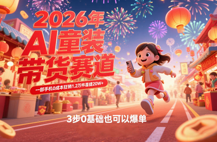AI童装新春带货赛道，一部手机0成本狂销1.2万件喜提20W+，3步0基础也可以爆单力繁信息站-闲云创业网-老谢轻创网-中创网-福缘网-冒泡网-资源之家-魔方项目库力繁信息站